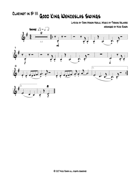Free Sheet Music Good King Wenceslas Swings Easy Clarinet Quintet B Flat Clarinet 3 Part
