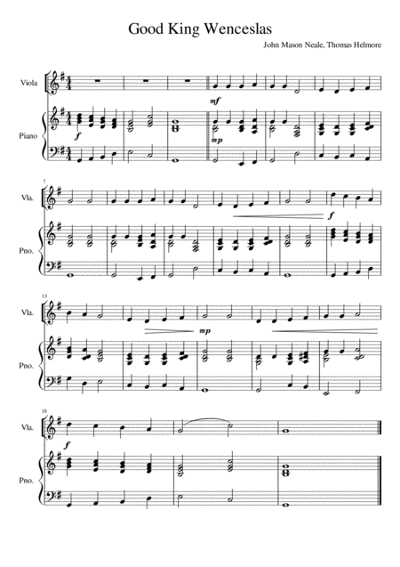 Good King Wenceslas Viola Solo Sheet Music