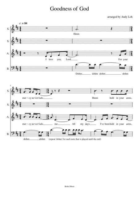 Goodness Of God Acapella Sheet Music