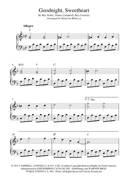 Free Sheet Music Goodnight Sweetheart