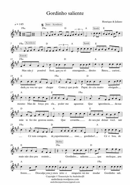 Free Sheet Music Gordinho Saliente Henrique E Juliano Partitura E Cifra