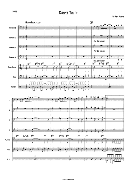 Gospel Truth For Jazz Trombone Quartet And Rhythm Section Sheet Music