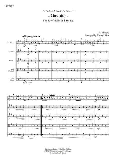 Free Sheet Music Gossecs Gavotte For Solo Violin And Strings