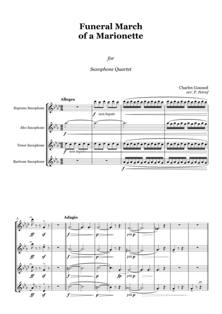 Gounod Funeral March Of A Marionette Sax Quartet Score And Parts Sheet Music