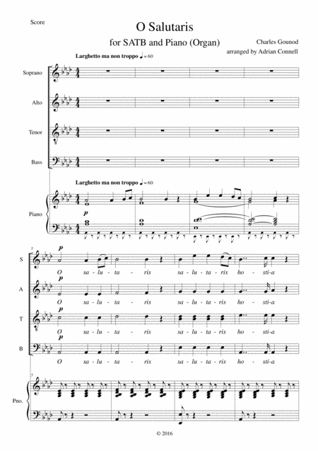 Free Sheet Music Gounod O Salutaris Arranged For Satb Choir And Piano Or Organ