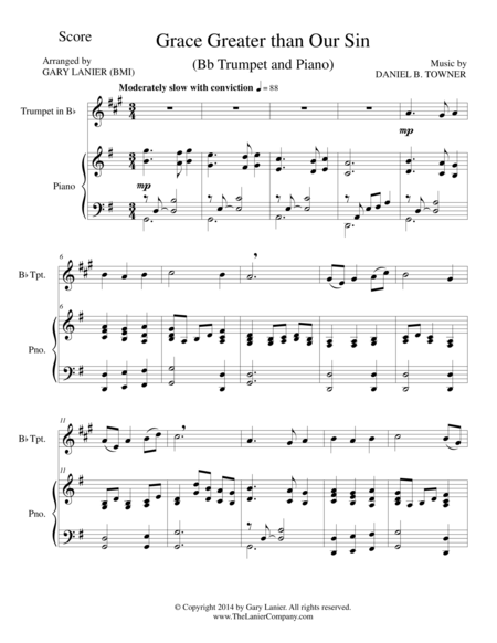 Grace Greater Than Our Sin Bb Trumpet Piano And Trumpet Part Sheet Music