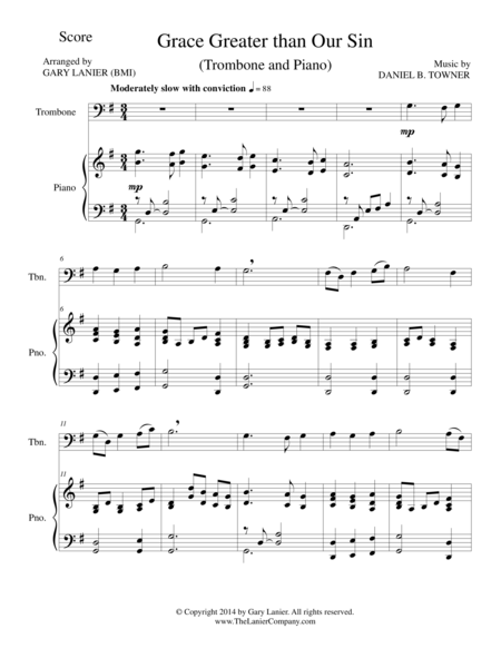 Grace Greater Than Our Sin Trombone Piano And Trombone Part Sheet Music