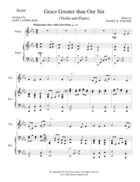 Free Sheet Music Grace Greater Than Our Sin Violin Piano And Violin Part