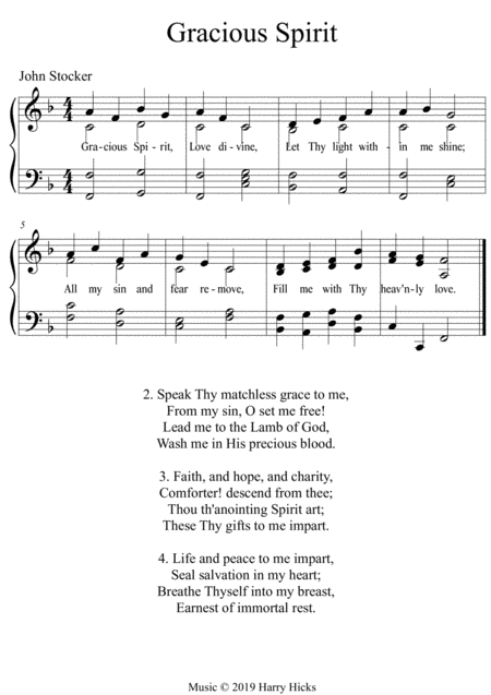 Free Sheet Music Gracious Spirit A New Tune To This Wonderful Old Hymn