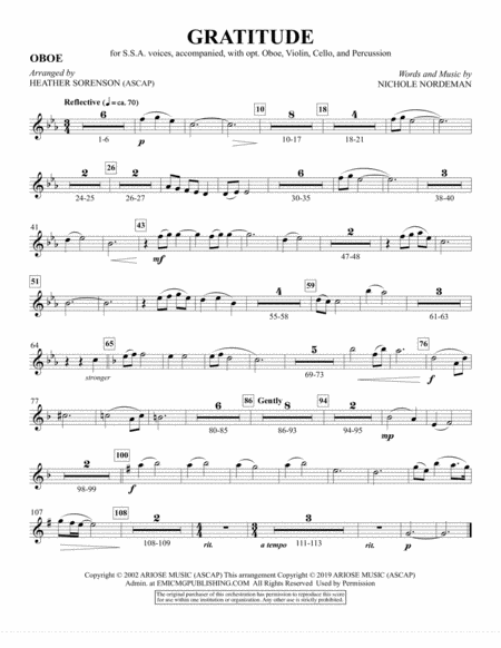 Gratitude Arr Heather Sorenson Oboe Sheet Music