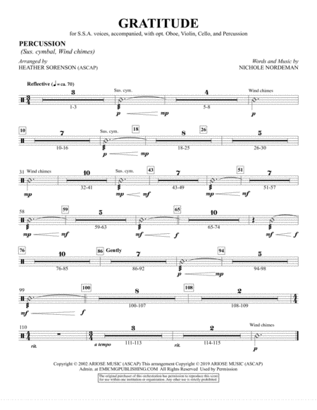 Free Sheet Music Gratitude Arr Heather Sorenson Percussion