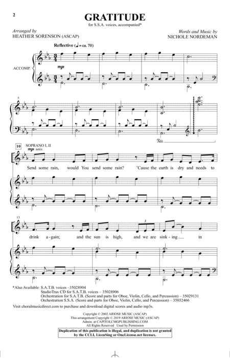 Gratitude Arr Heather Sorenson Sheet Music