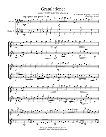 Free Sheet Music Gratulationer For Guitar Duo