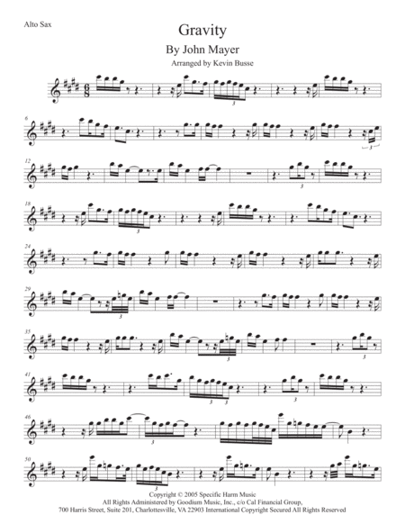 Free Sheet Music Gravity Alto Sax Original Key