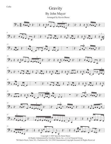 Gravity Cello Sheet Music