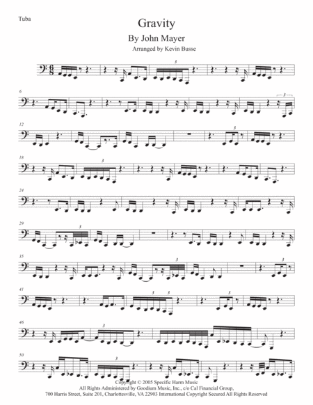 Free Sheet Music Gravity Tuba Easy Key Of C