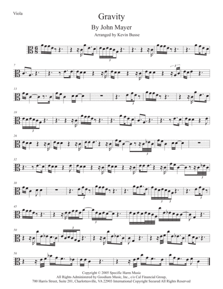 Gravity Viola Easy Key Of C Sheet Music