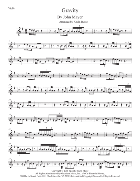 Free Sheet Music Gravity Violin Original Key