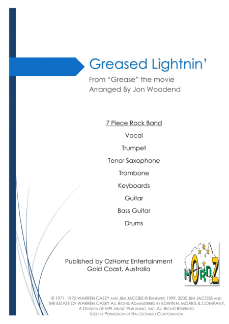 Free Sheet Music Greased Lightnin 7 Piece Horn Chart