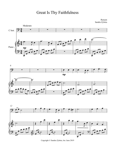 Great Is Thy Faithfulness Bass C Instrument Solo Sheet Music