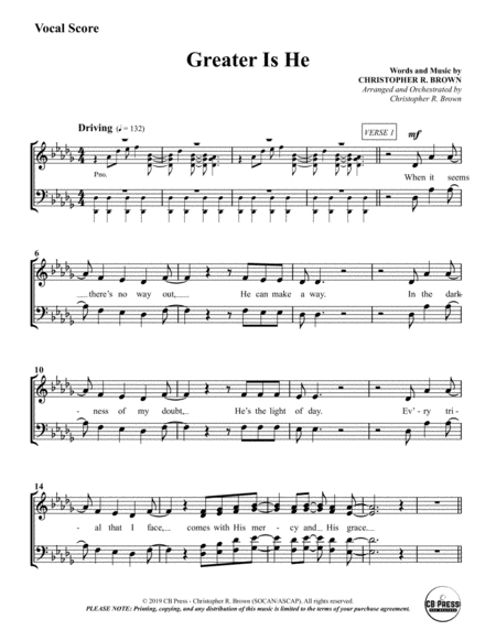 Free Sheet Music Greater Is He Anthem Vocal Score
