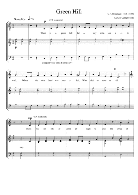Green Hill An Arrangement Of There Is A Green Hill Far Away For Unison 2 Or 4 Part Voices Sheet Music