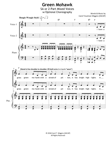 Free Sheet Music Green Mohawk 2 Part