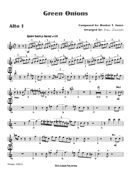 Green Onions Arr Drew Zaremba Sheet Music