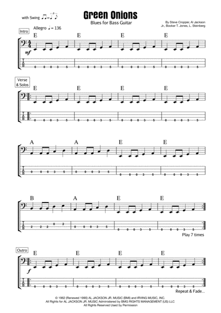 Green Onions Bass Sheet Music