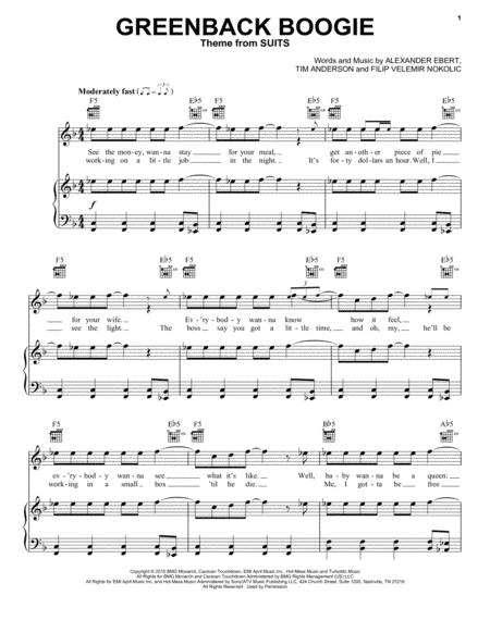 Free Sheet Music Greenback Boogie Theme From Suits