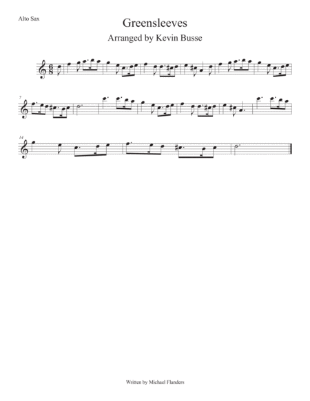 Greensleeves Easy Key Of C Alto Sax Sheet Music