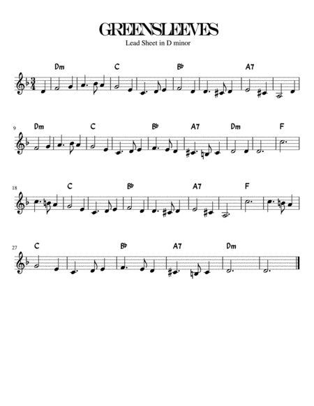 Free Sheet Music Greensleeves Lead Sheet In D Minor