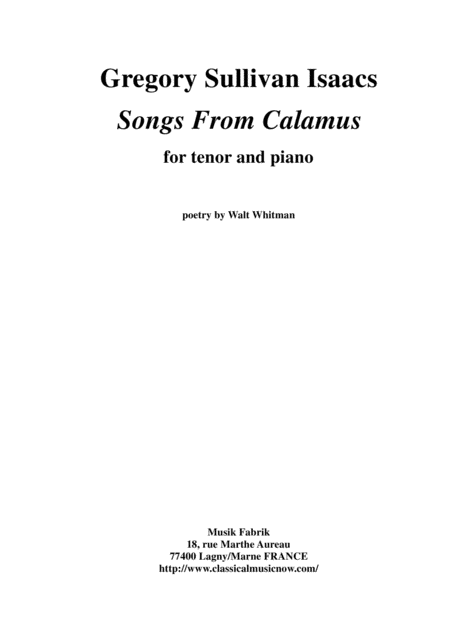 Free Sheet Music Gregory Sullivan Isaacs Songs From Calamus For Tenor Voice And Piano