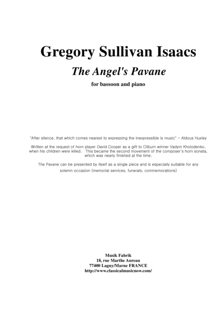 Gregory Sullivan Isaacs The Angels Pavanne For Bassoon And Piano Sheet Music