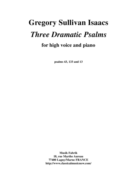 Gregory Sullivan Isaacs Three Dramatic Psalms For High Voice And Piano Sheet Music