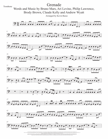 Grenade Easy Key Of C Trombone Sheet Music