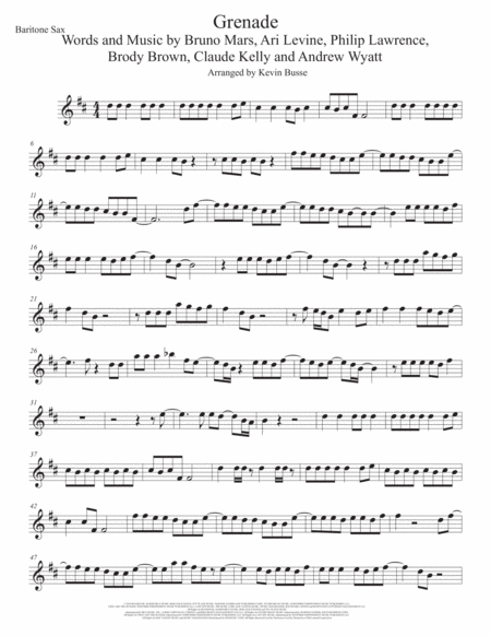 Grenade Original Key Bari Sax Sheet Music