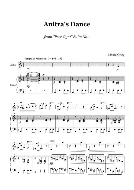 Grieg Anitras Dance Violin And Piano Sheet Music