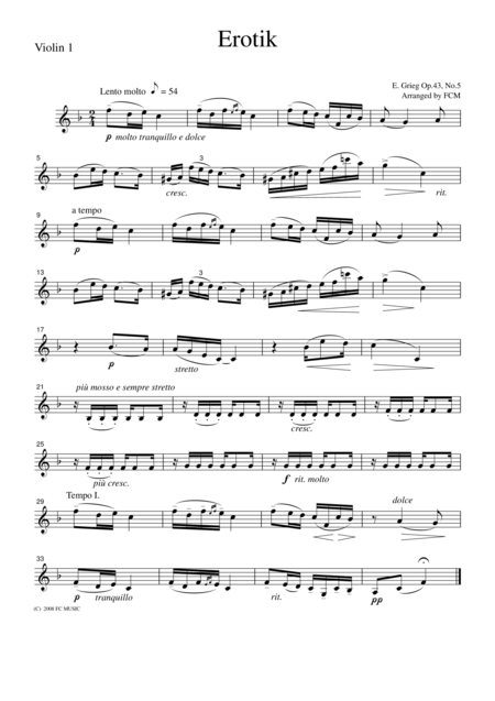 Free Sheet Music Grieg Erotik Op 43 No 5 For String Quartet Cg201