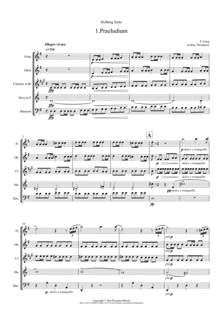 Free Sheet Music Grieg Holberg Suite Wind Quintet