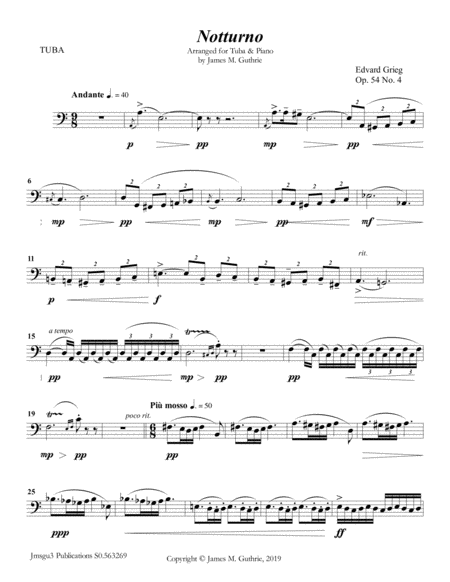 Free Sheet Music Grieg Notturno Op 54 No 4 For Tuba Piano