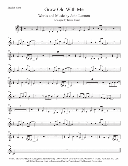 Free Sheet Music Grow Old With Me Easy Key Of C English Horn