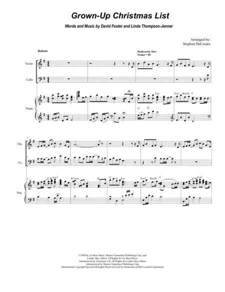 Free Sheet Music Grown Up Christmas List Duet For Violin And Cello