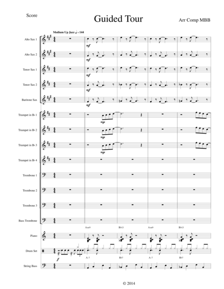 Guided Tour For Jazz Ensemble From The Cd Guided Tour By Michael Bb Quartet Sheet Music