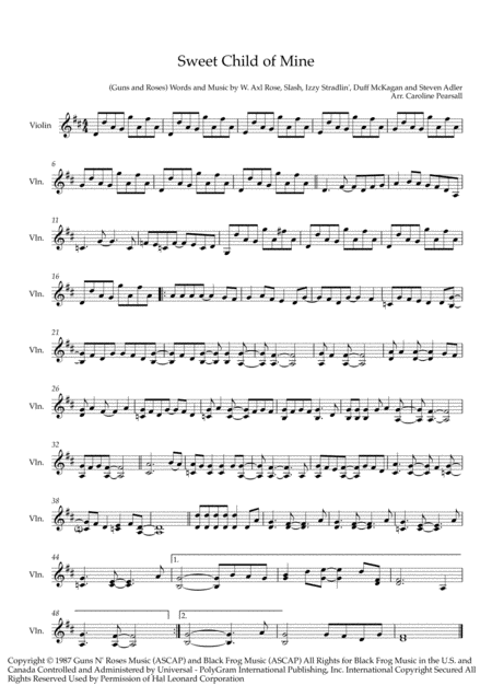 Guns Roses Sweet Child O Mine Violin Solo Sheet Music