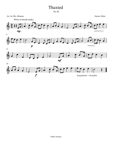 Free Sheet Music Gustav Holst Thaxted For Recorder