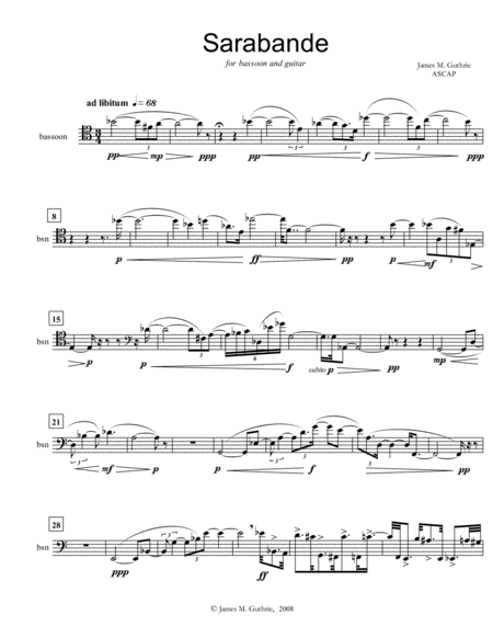 Free Sheet Music Guthrie Sarabande For Bassoon Guitar