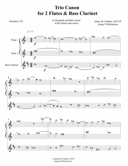 Guthrie Trio Canon For 2 Concert Flutes Bass Clarinet Sheet Music