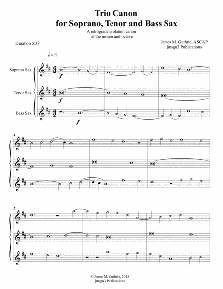 Guthrie Trio Canon For Soprano Tenor And Bass Saxophones Sheet Music