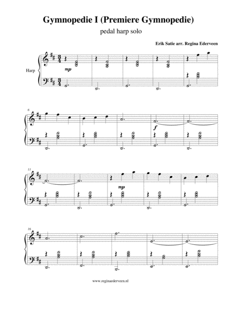 Gymnopedie I Premiere Gymnopedie Pedal Harp Solo Sheet Music